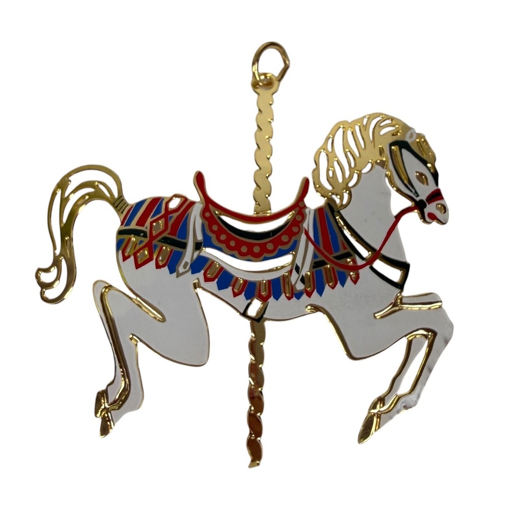 Reed & Barton Colors Of Christmas Carousel Horse 24Kt Gold Covered Ornament